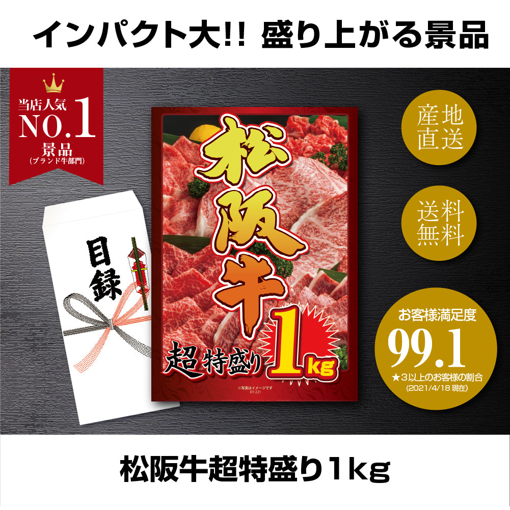 【単品】景品 たっぷり豪華!松阪牛1㎏【パネル・目録付】