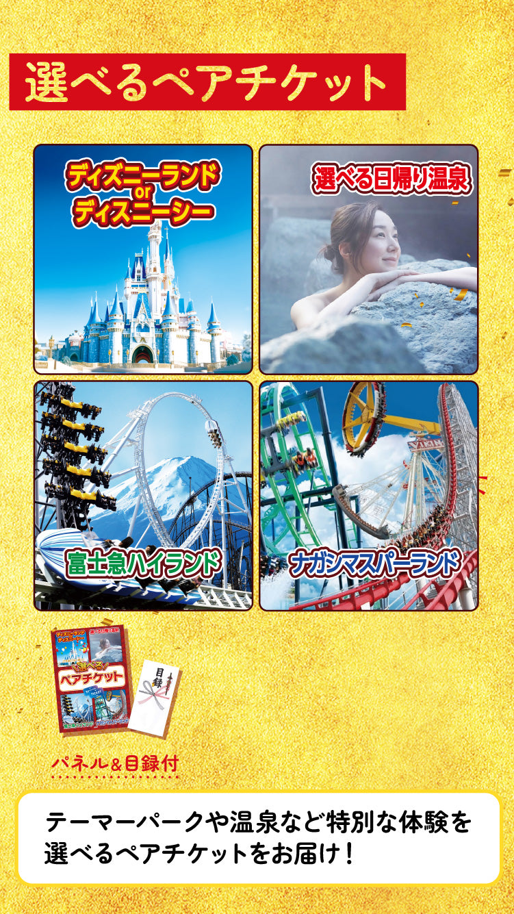 【単品】景品 選べるテーマパーク ペアチケット【パネル・目録付き】