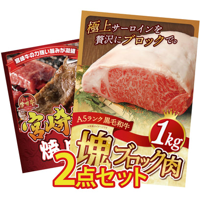 黒毛和牛サーロイン 塊ブロック肉 1kg 2点セット(KY-683)