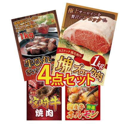 黒毛和牛サーロイン 塊ブロック肉 1kg 4点セット(KY-683)